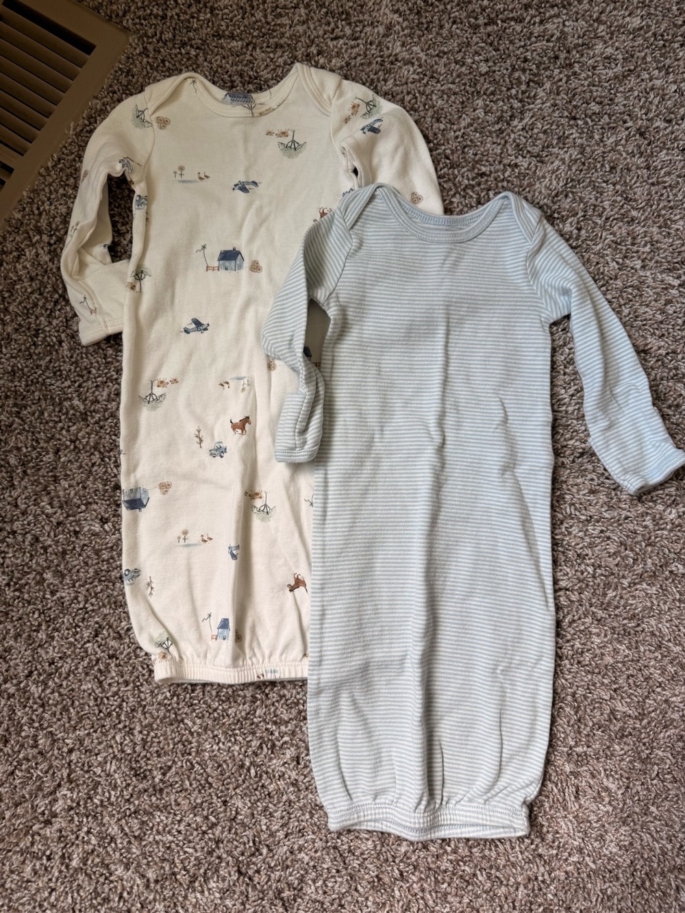 Carter's Baby Boys 2-Pack Sleep Gowns - Cream Farm Print & Light Blue Stripe